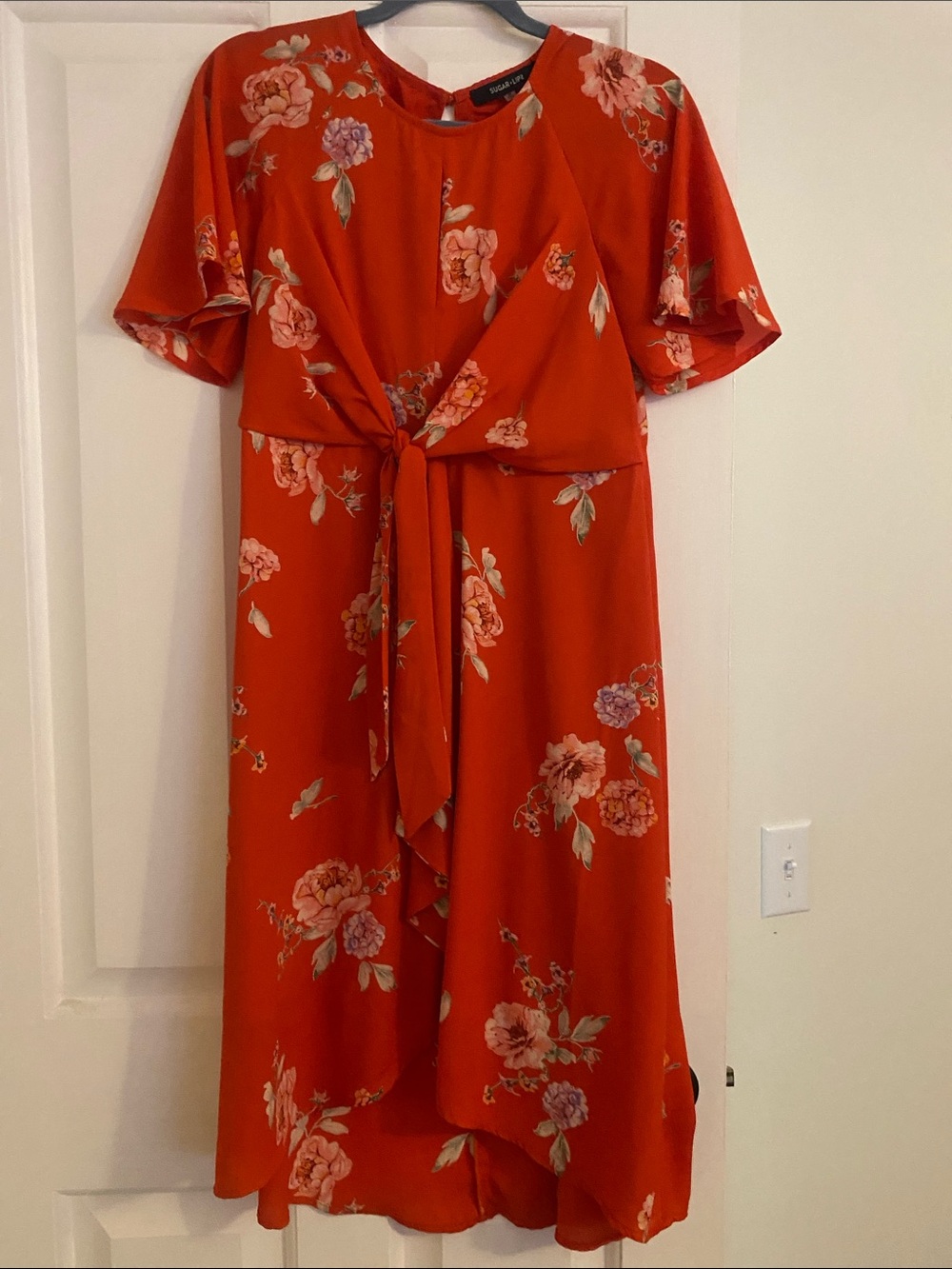 Sugarlips Orange Floral Tie-Front Midi Dress